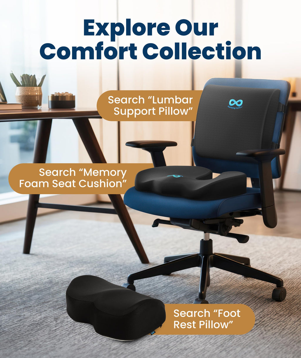 Everlasting Comfort Memory Foam Seat Cushion Ergonomic Large Black Sciatica