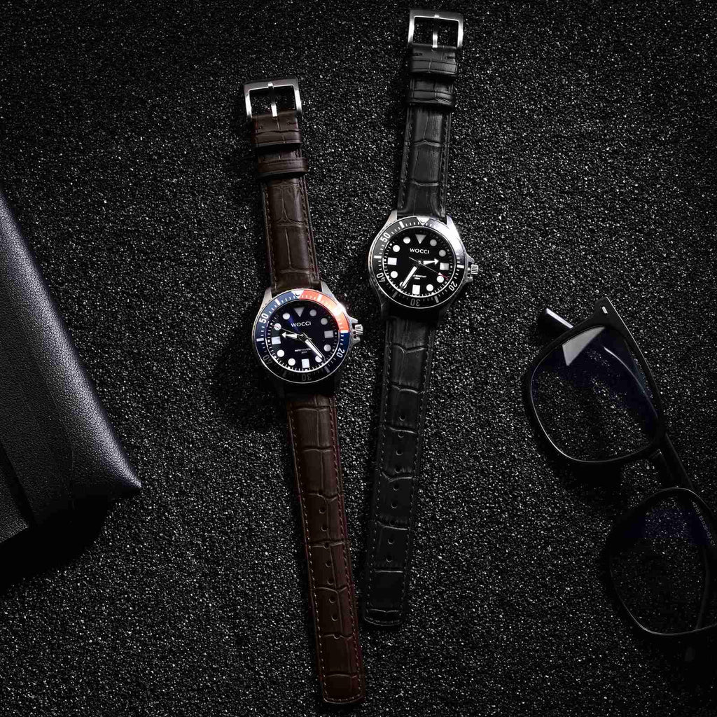 WOCCI 20mm Watch Band, Top Grain Leather, Embossed Alligator Grain, Quick