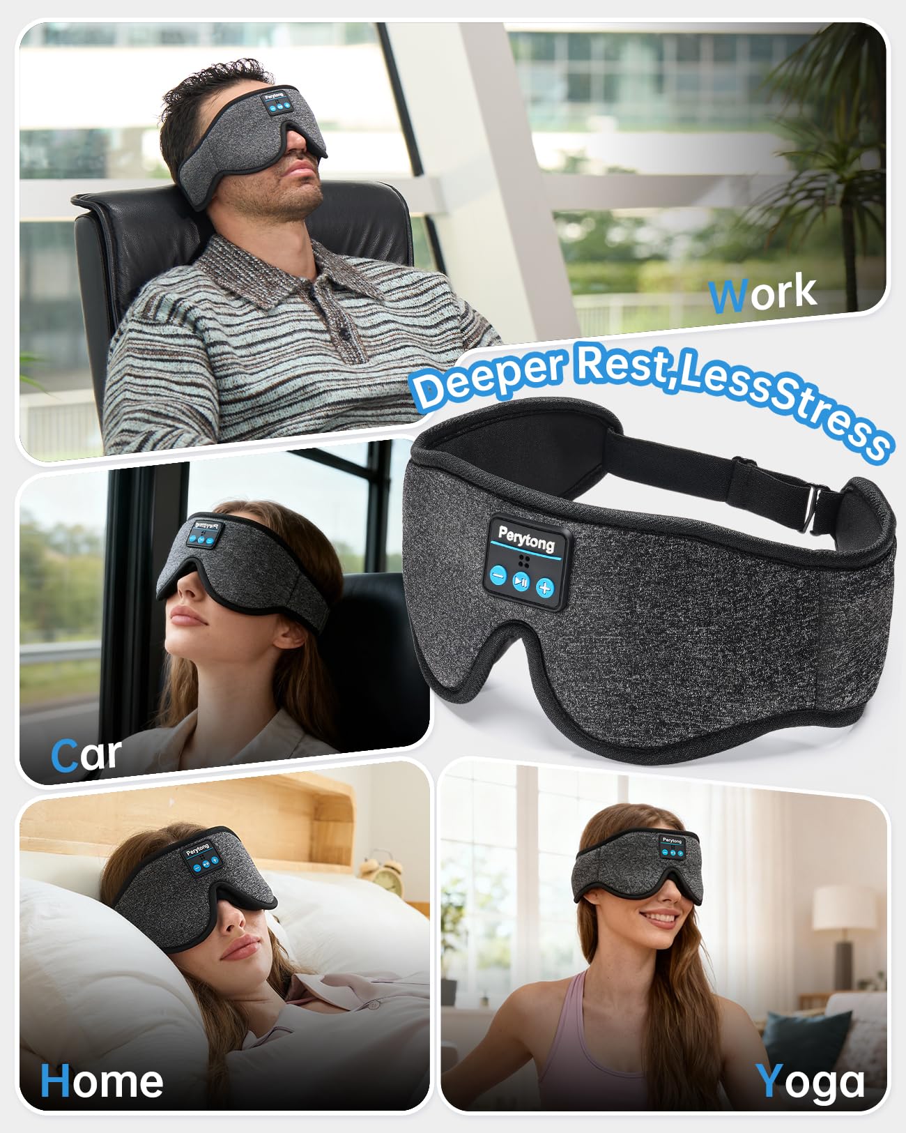 Sleep Mask with Bluetooth 5.4 Headphones, 3D Contoured Sleep Eye Mask with