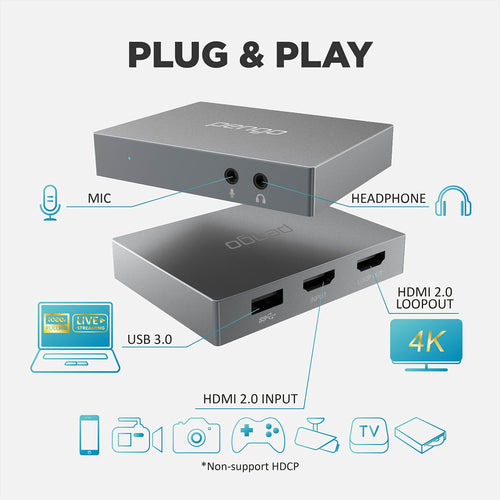 Pengo 4K HDMI Capture Card USB 3.0 1080p60 Pass Through PS5 Xbox Switch