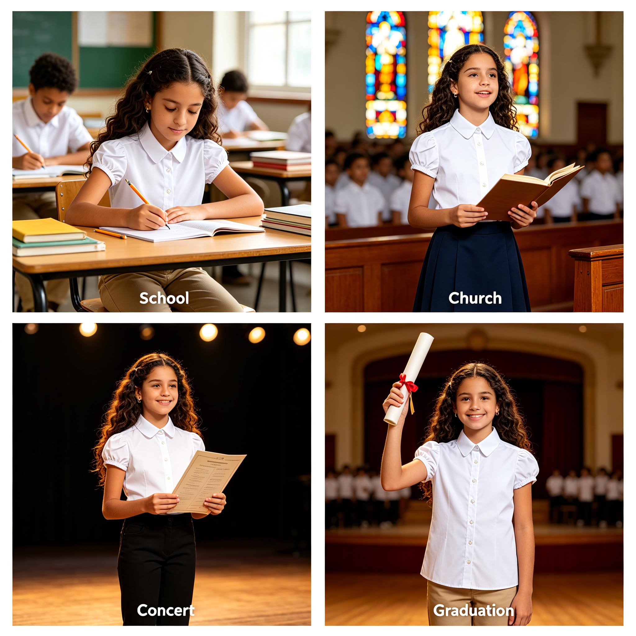 Bienzoe White Girls Cotton Blouse: Short Sleeve Wrinkle-Free School Uniform