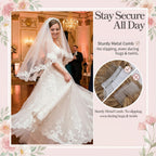 Josojoou White Wedding Bridal Veil, (Comb not included) 1 Tier Floral Edge