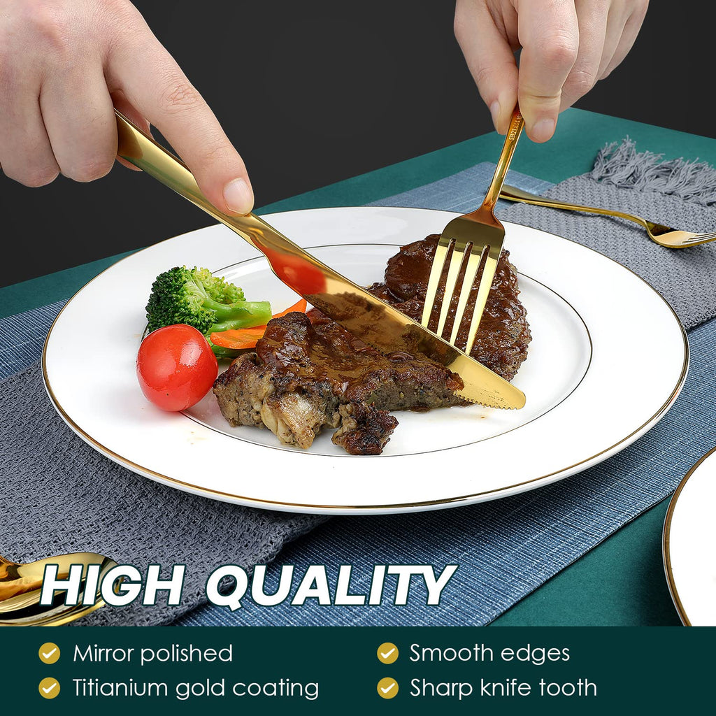 Gold Silverware Set for 8, OGORI 45-Piece Stainless Steel Flatware Set with