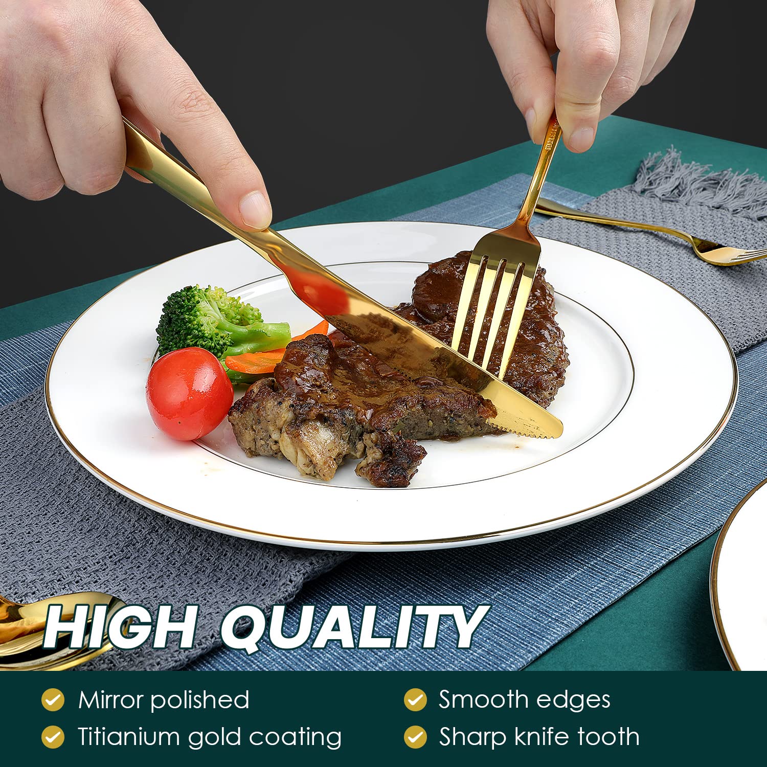 Gold Silverware Set for 8, OGORI 45-Piece Stainless Steel Flatware Set with