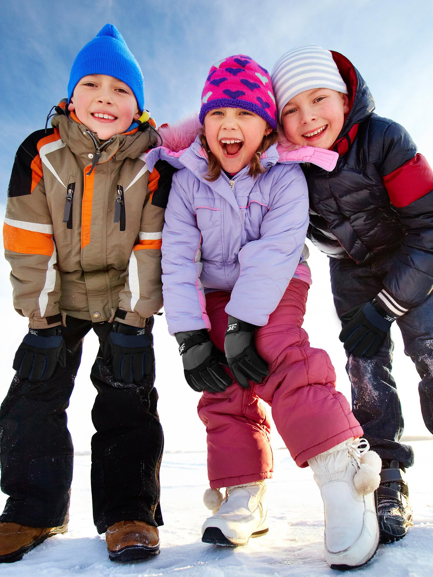 SATINIOR 2 Pairs Kids Waterproof Winter Snow Gloves Ski Gloves for Boy Girl