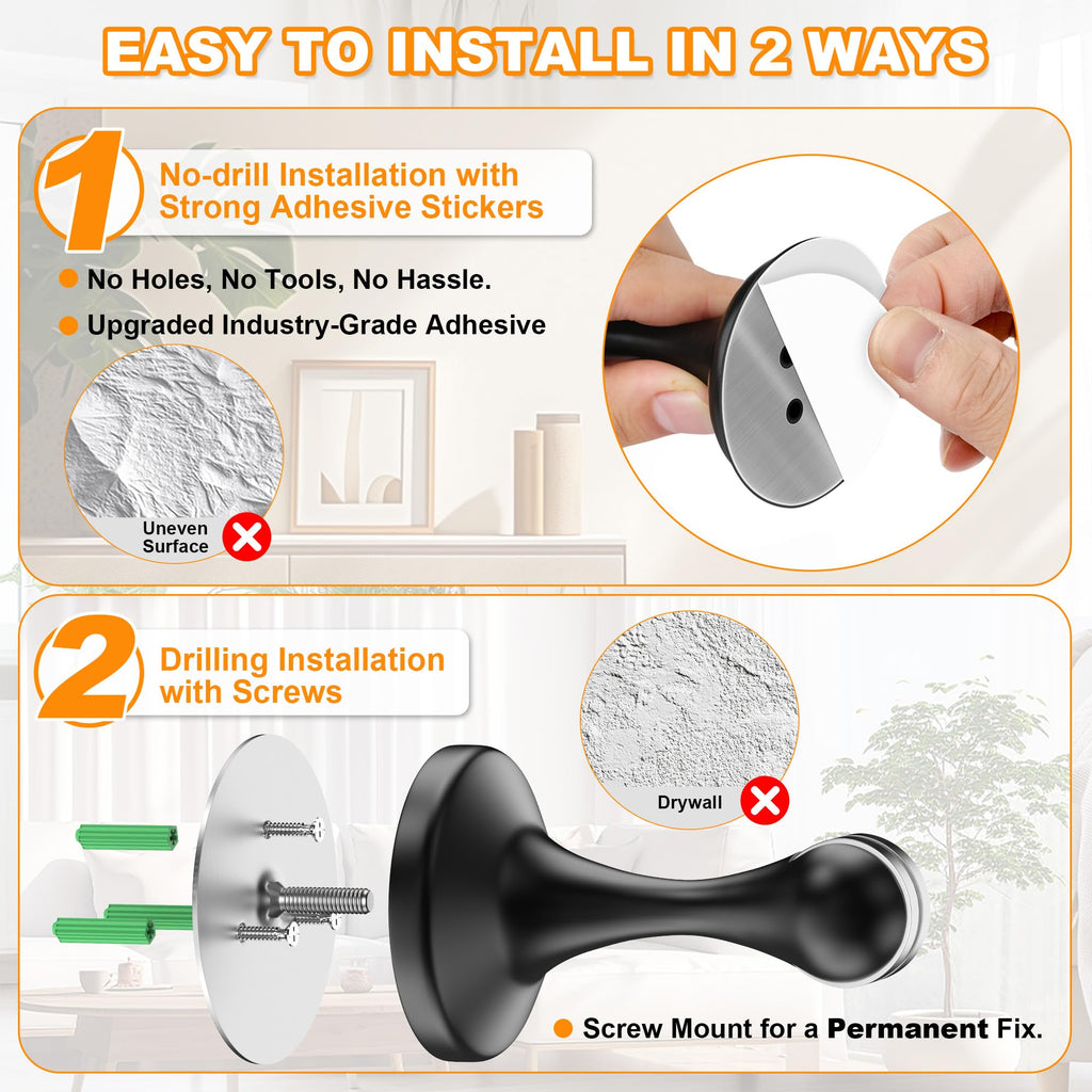 Crosize Magnetic Door Stoppers 2 Pack, Stainless Steel Door Stops, Wall-Mounted