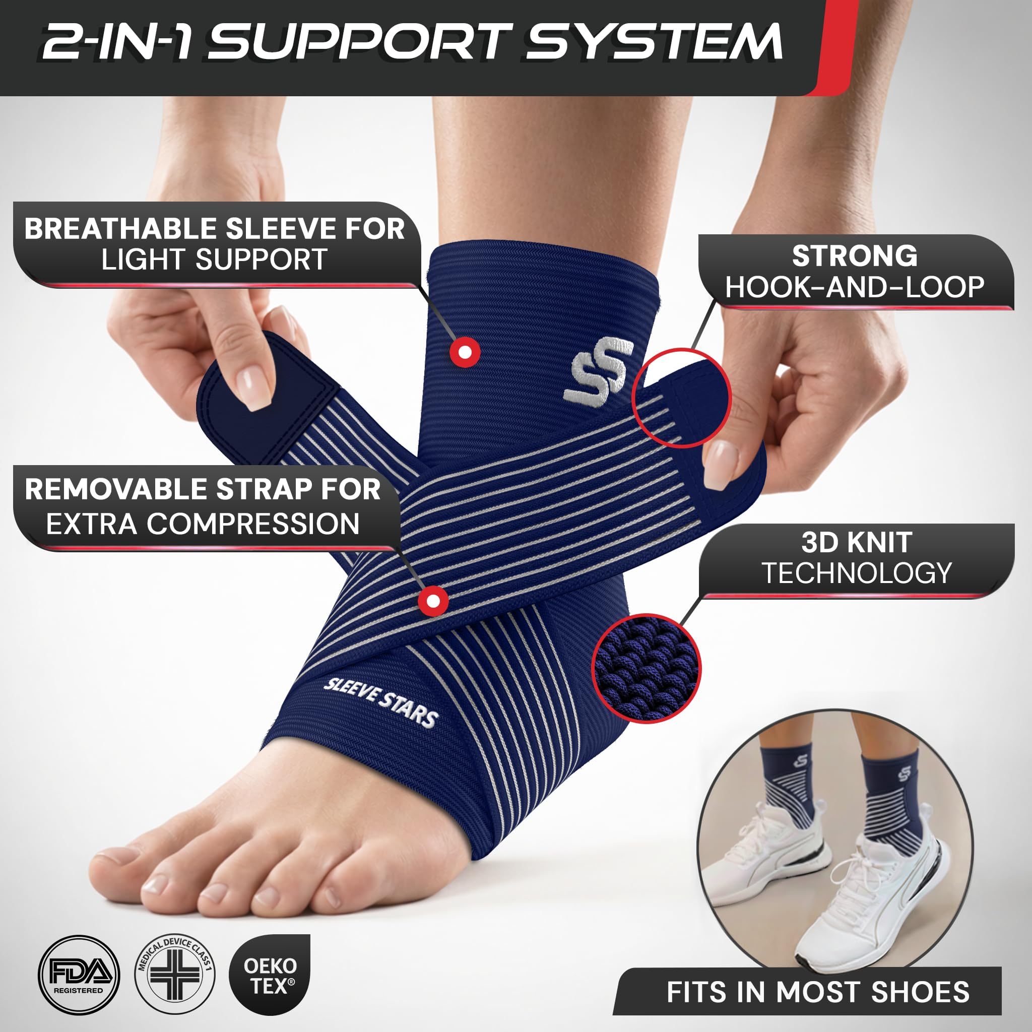 Sleeve Stars Ankle Brace for Women & Men, Ankle Wrap for Sprain, Compression