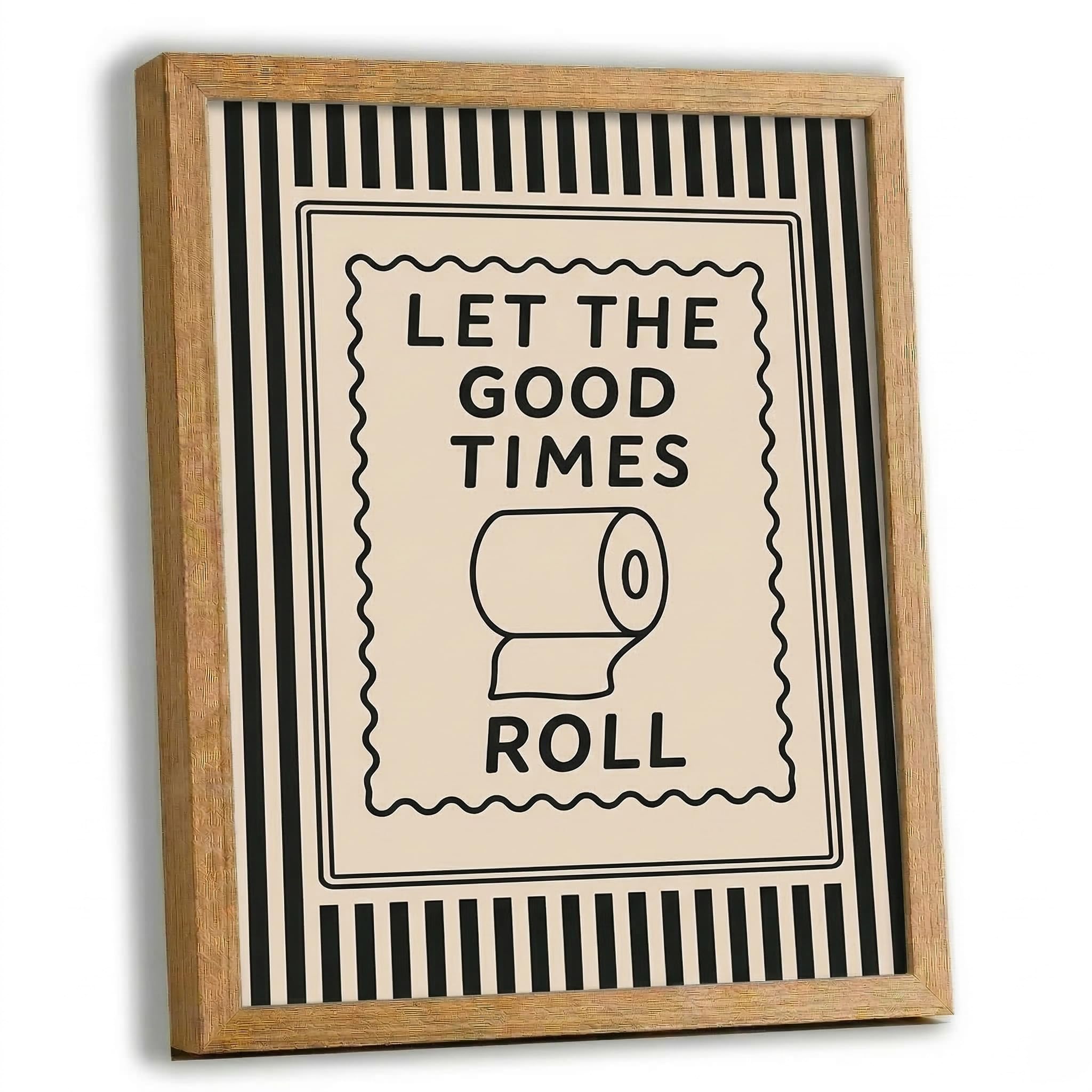 Funny Bathroom Decor Framed Canvas Wall Art, Let The Good Times Roll Toilet
