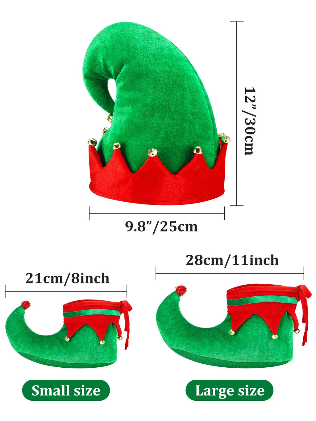 SATINIOR Christmas Santa Elf Shoes and Hat Christmas Red and Green Costume