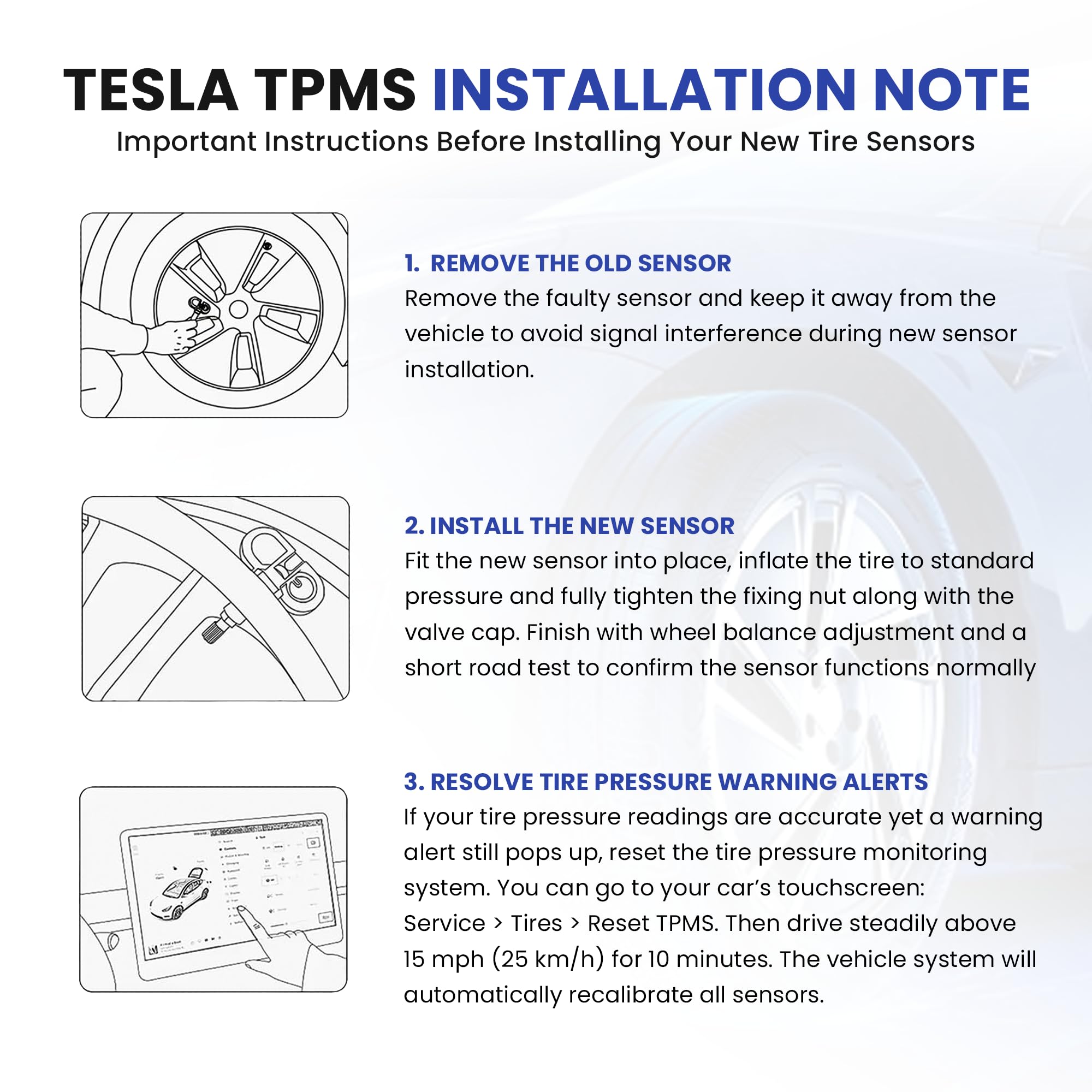 YUANCHINB Bluetooth TPMS Sensor Compatible with 2020-2026 Tesla Model 3 Model Y Model S Model X Tire Pressure Monitoring System Replaces OE 1490701-01-B 1490701-00-B 1PC