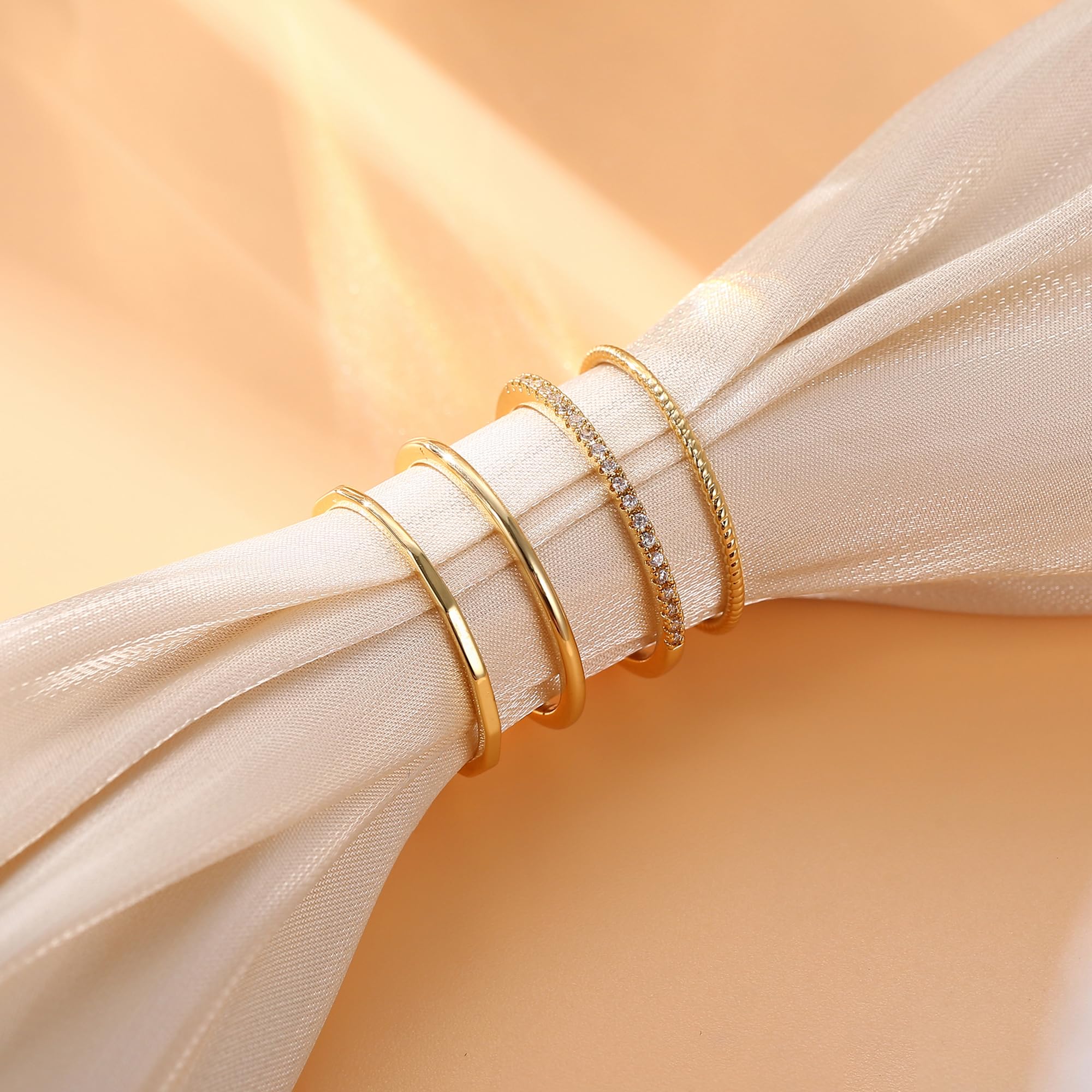 MILACOLATO 14K Gold Plated 1.3mm Thin Stackable Rings for Women - Minimalist Non Tarnish Cubic Zirconia Half Eternity Band Rings - Dainty Trendy Statement Stacking Rings Set G 6