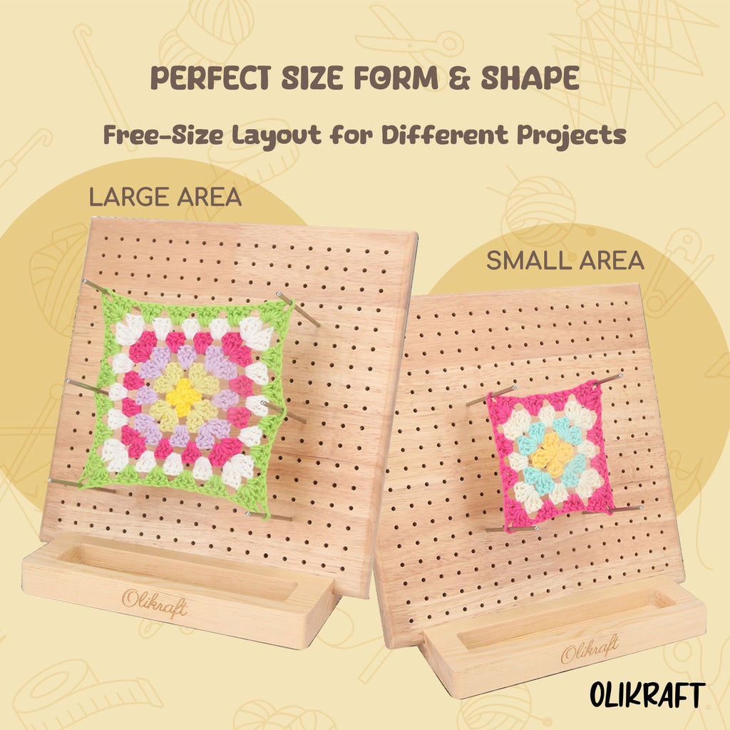 Olikraft 9.5" Crochet Blocking Board with Pegs 15 Pins - Granny Square Blocking