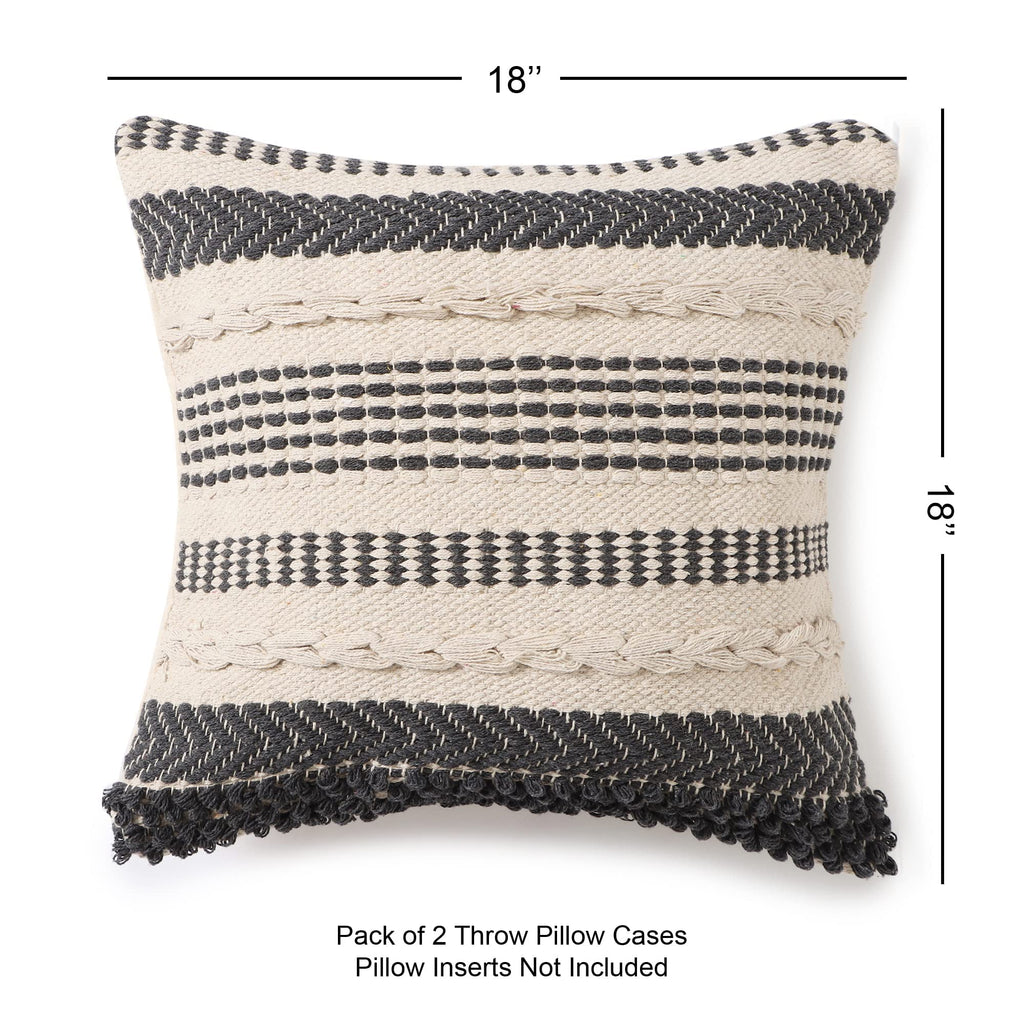 REDEARTH Boho Throw Pillow Covers Set of 2 Woven Tufted Farmhouse 18x18
