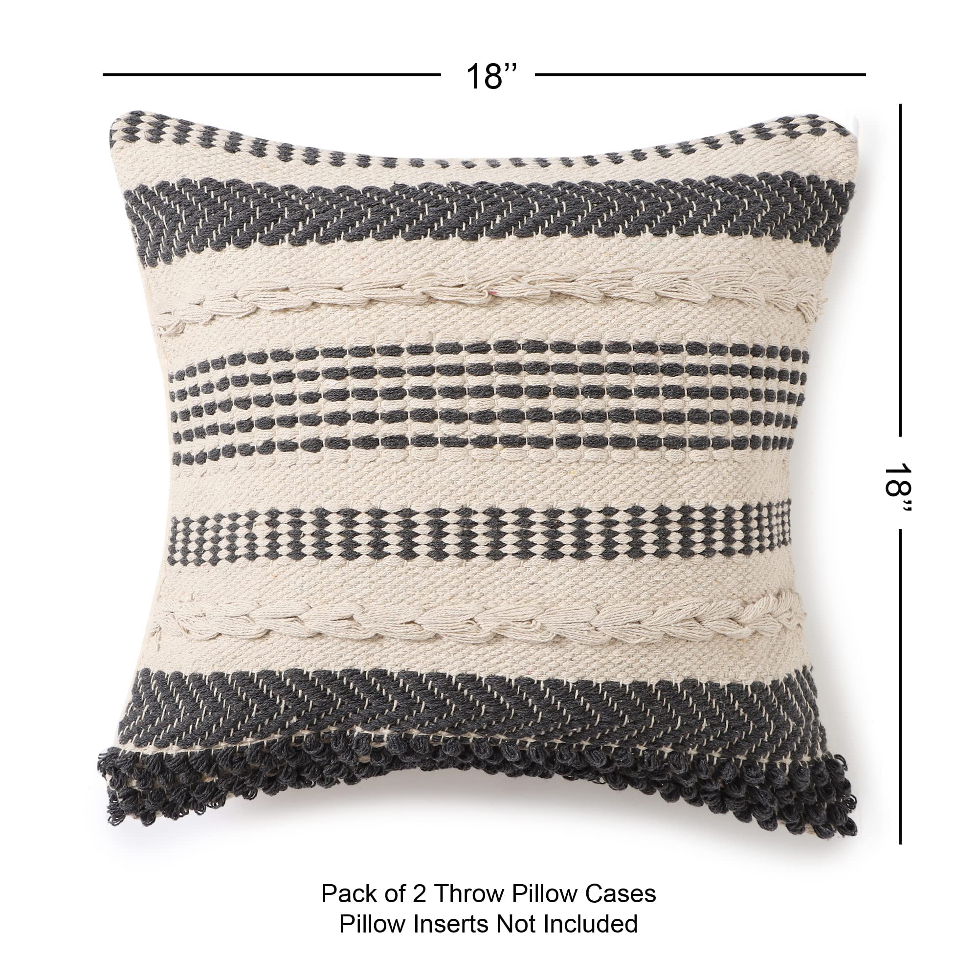 REDEARTH Boho Throw Pillow Covers Set of 2 Woven Tufted Farmhouse 18x18