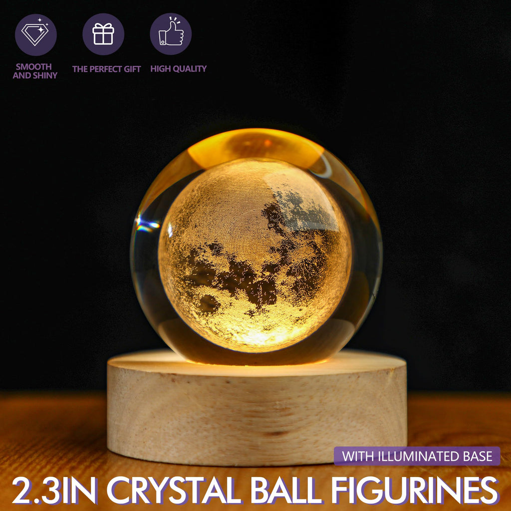 LOULIQIGIFT Crystal Moon Crystal Ball with Light Base Night Light 2.3Inches