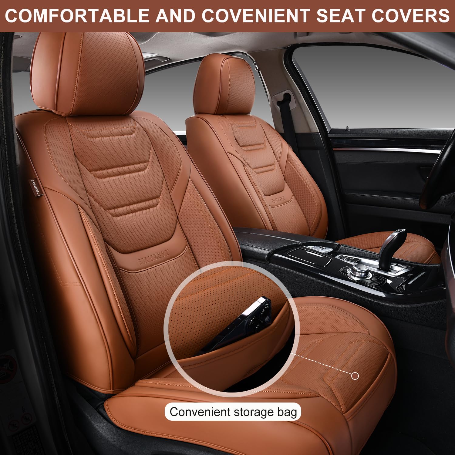 TIEHESYT Car Seat Covers Full Set, Breathable Leather Automotive Front and Rear