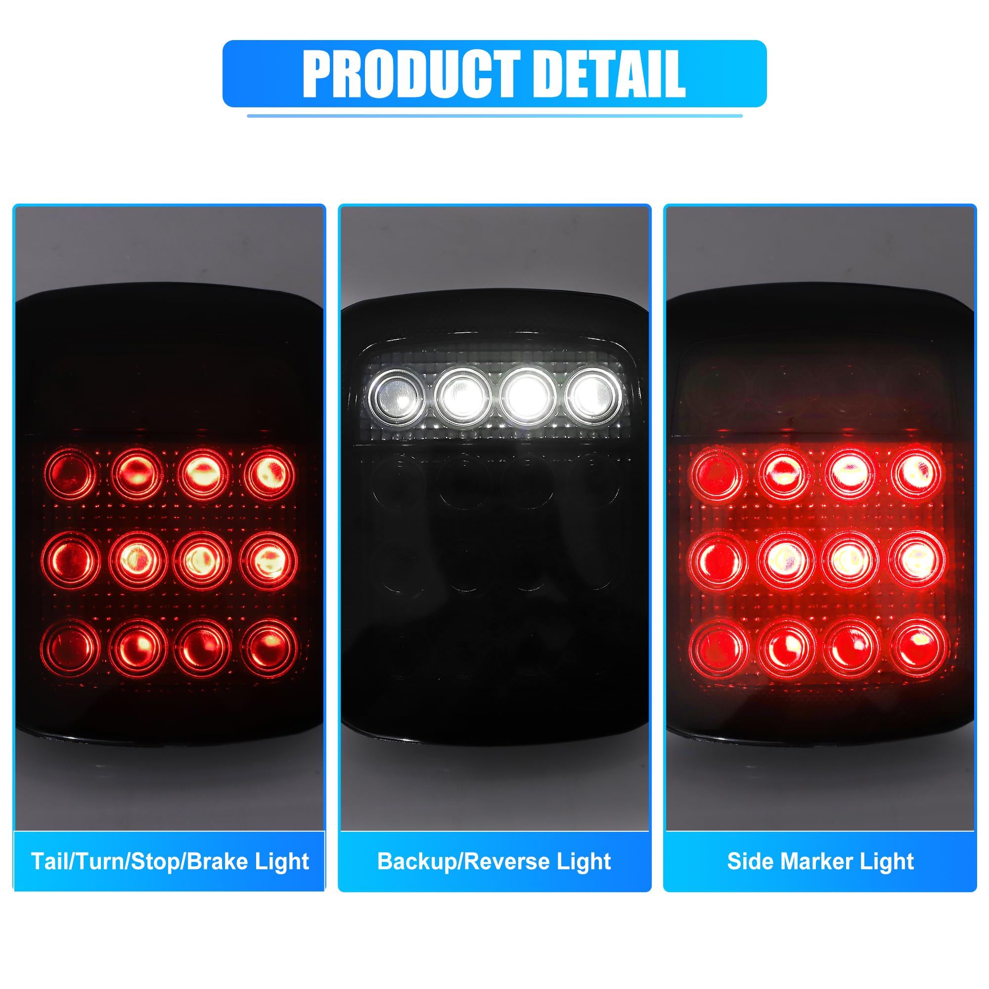 X AUTOHAUX 1 Pair LED Bar Tail Lights Square Brake Taillights Stop Turn Signal