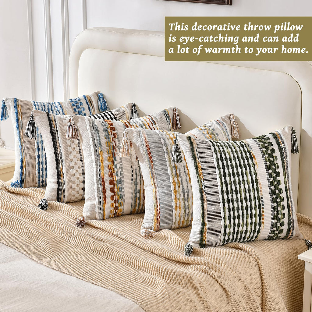 AmHoo Set of 2 Chenille Striped Textured Boho Throw Pillow Covers Aesthetic with