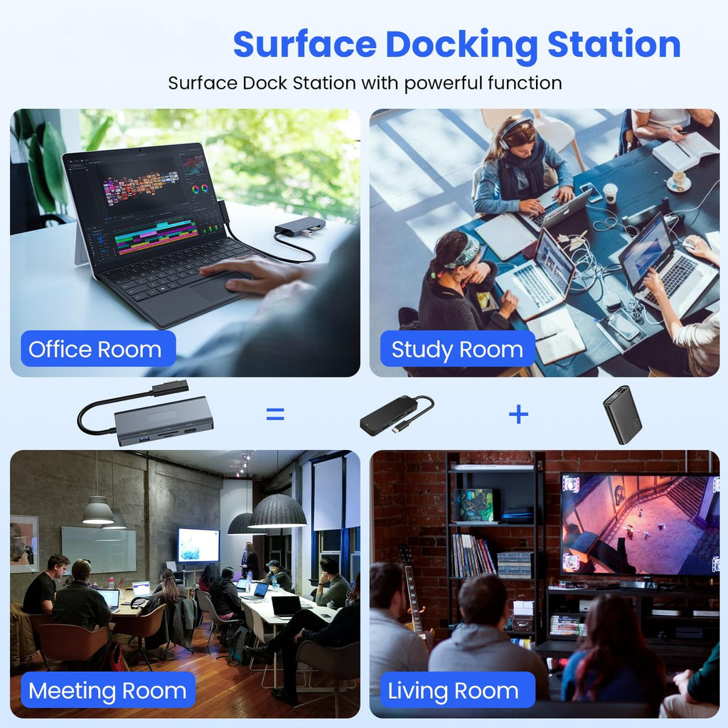 11-in-1 Surface Pro Docking Station, New Surface Dock 4K@60HZ HDMI, Surface