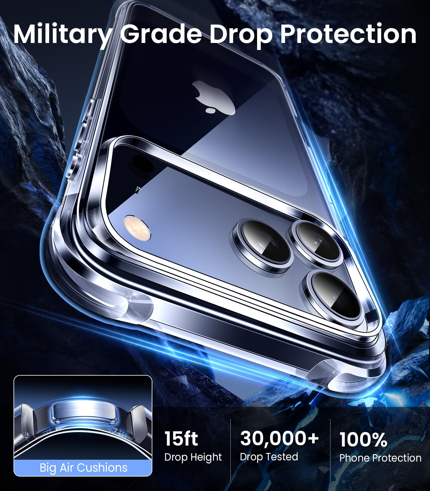 Mkeke Clear iPhone 17 Pro Case Shockproof Military Grade Drop Protection 6.3