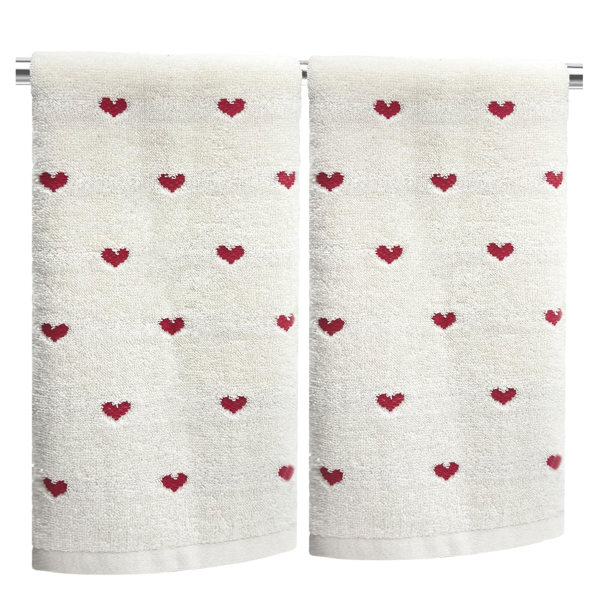 YIXAXKAO 2 Pieces Valentine's Day Hand Towels for Bathroom Red Pink Heart Cotton