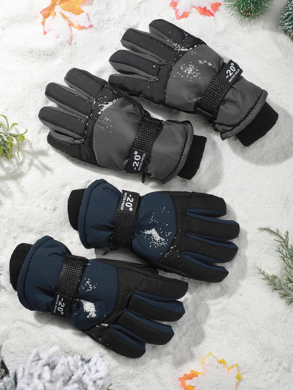SATINIOR 2 Pairs Kids Waterproof Winter Snow Gloves Ski Gloves for Boy Girl