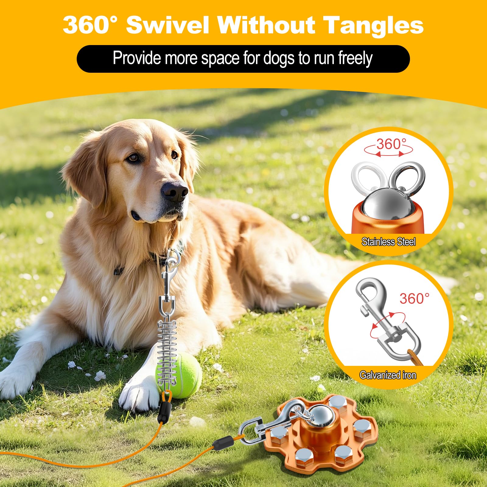 Tivray Dog Tie Out Stake and Cable, 360° Swivel Stake No Tangle, Heavy Duty