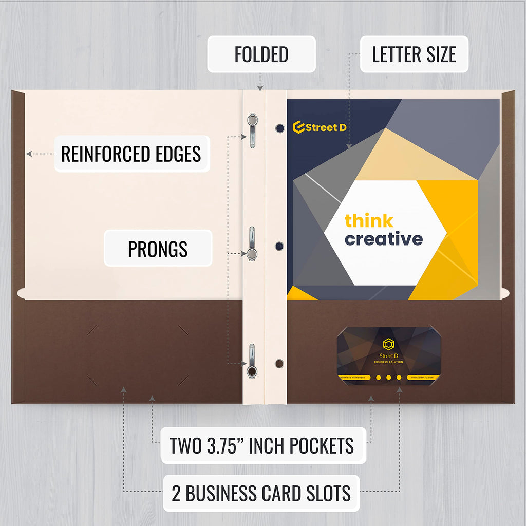 Better Office Products Brown Paper 2 Pocket Folders with Prongs, Matte Texture,