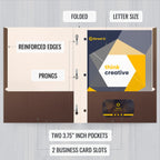 Better Office Products Brown Paper 2 Pocket Folders with Prongs, Matte Texture,