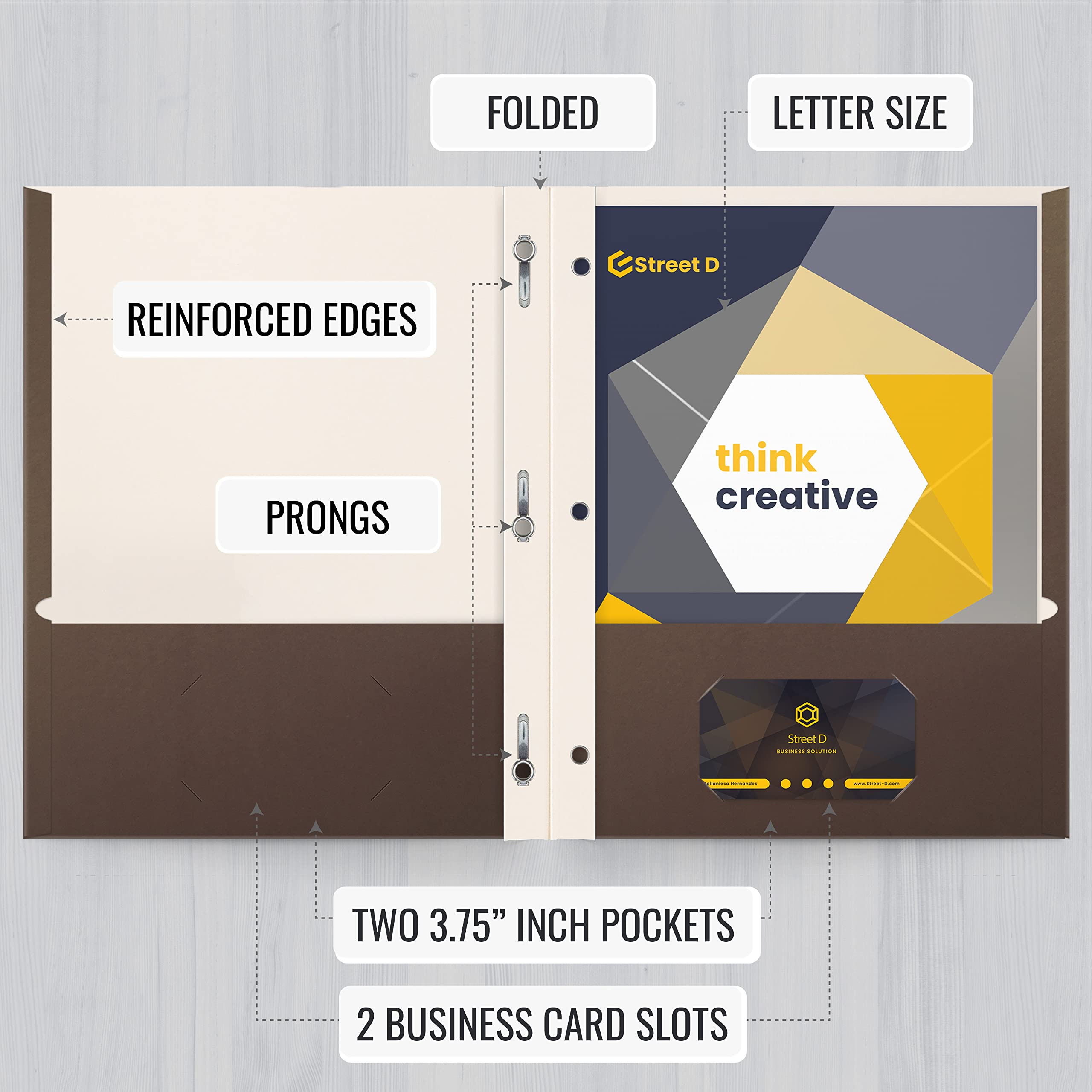 Better Office Products Brown Paper 2 Pocket Folders with Prongs, Matte Texture,