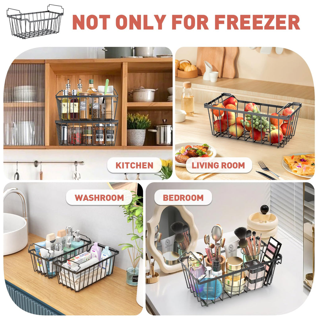 Goovilla Freezer Organizer Bins with Foldable Handle, 8 Pack Stackable Freezer