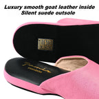 PAMIR Women's Genuine Full-Grain Leather Scuff Slippers, Rose pink, US 8 M