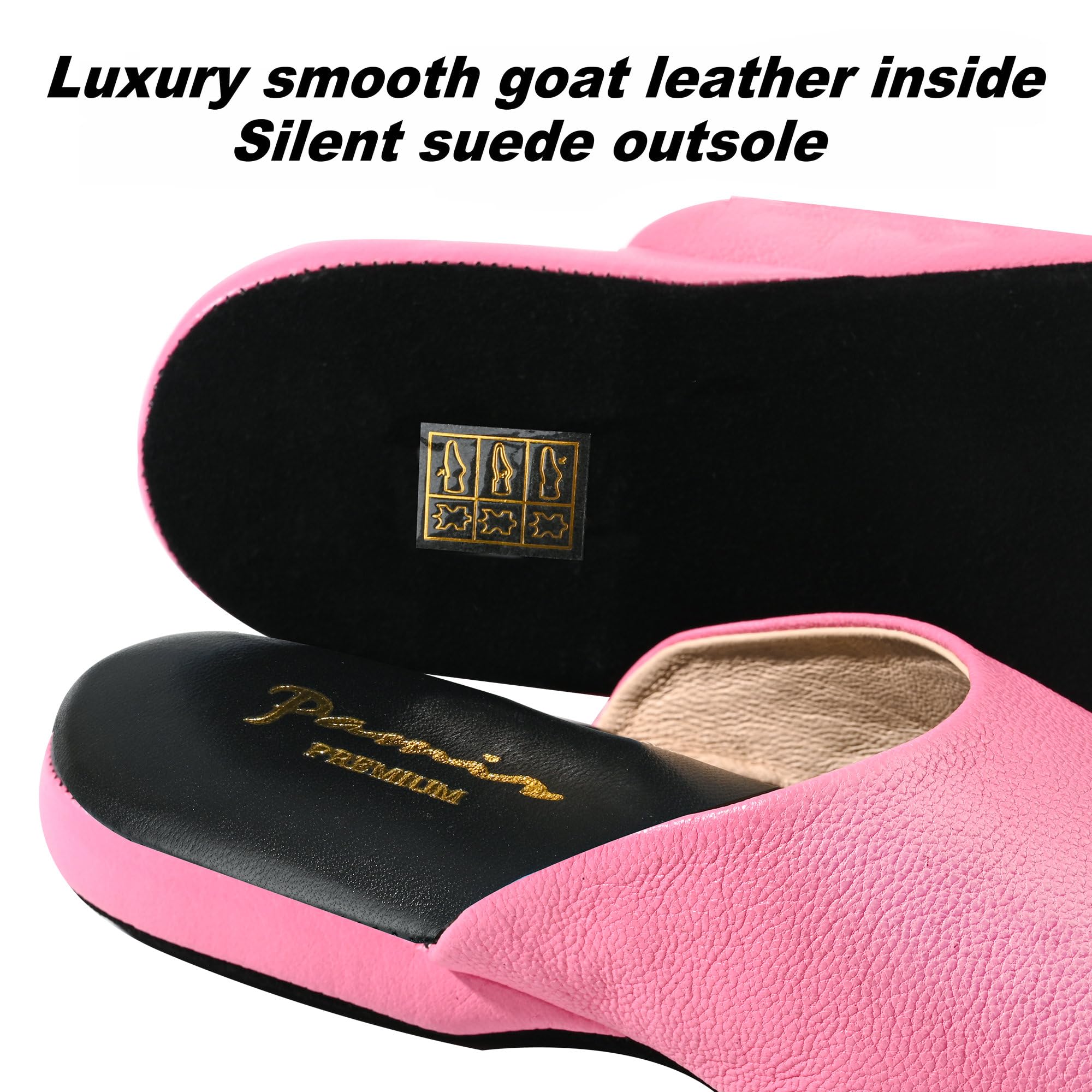 PAMIR Women's Genuine Full-Grain Leather Scuff Slippers, Rose pink, US 8 M