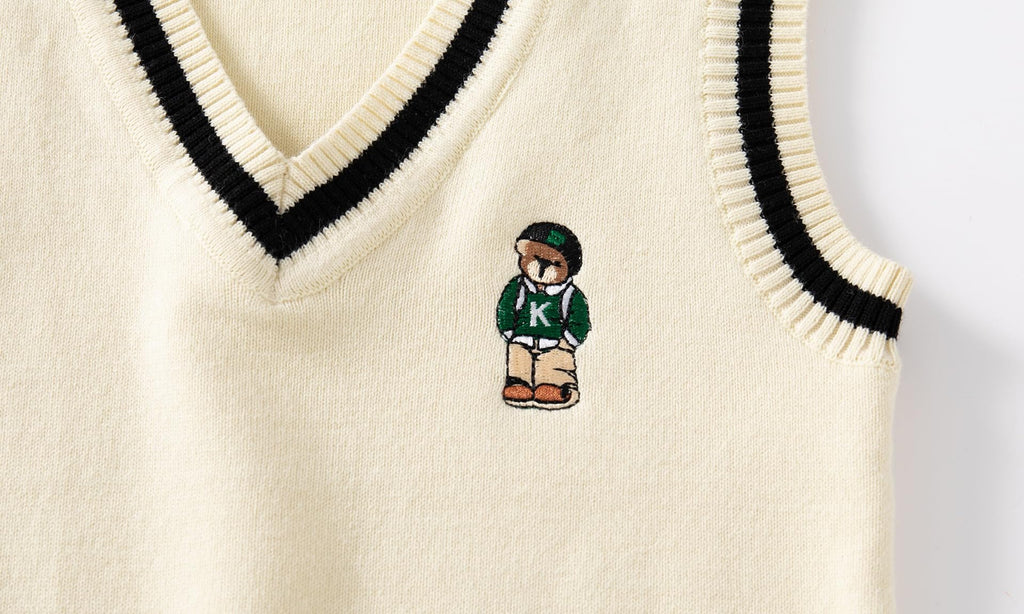 Irsutey Toddler Baby Boy Sweater Vest V Neck Cartoon Bear Argyle Casual