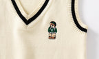 Irsutey Toddler Baby Boy Sweater Vest V Neck Cartoon Bear Argyle Casual