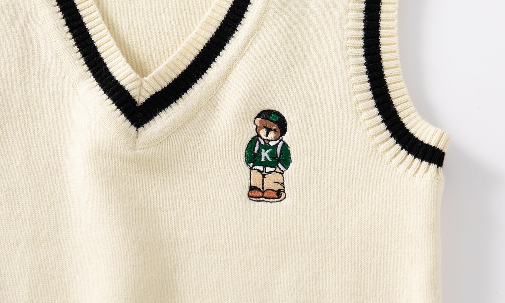 Irsutey Toddler Baby Boy Sweater Vest V Neck Cartoon Bear Argyle Casual