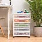 IRIS USA 5 Drawers Scrapbook Plastic Rolling Storage Cart with Organizer Top