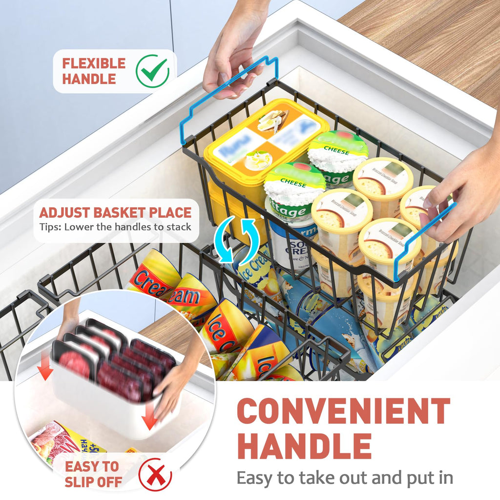 Goovilla Freezer Organizer Bins with Foldable Handle, 4 Pack Stackable Freezer