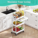 3 Tier Rolling Cart Drawer Bathroom Storage Organizer 2 Lockable Wheels White