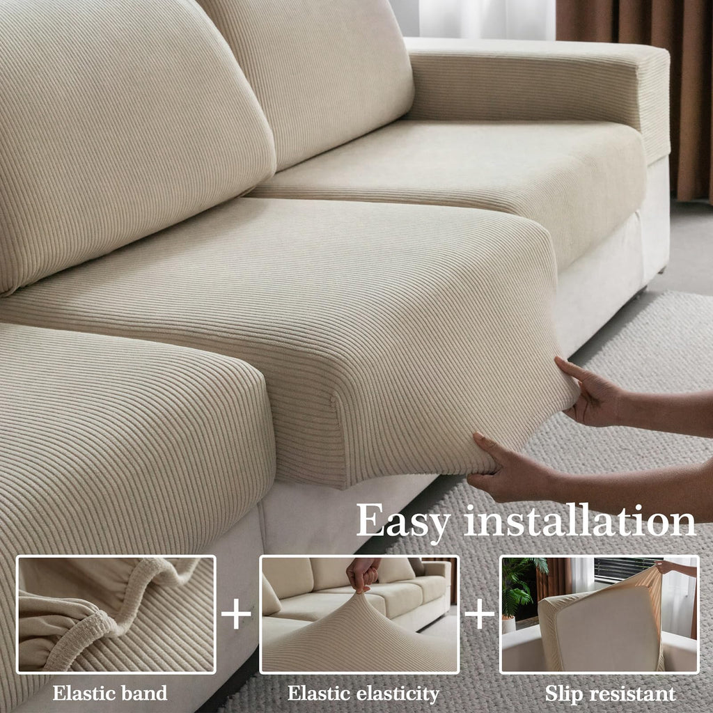Stretch Sofa Couch Cover Washable Anti Slip Furniture Protector Light Brown