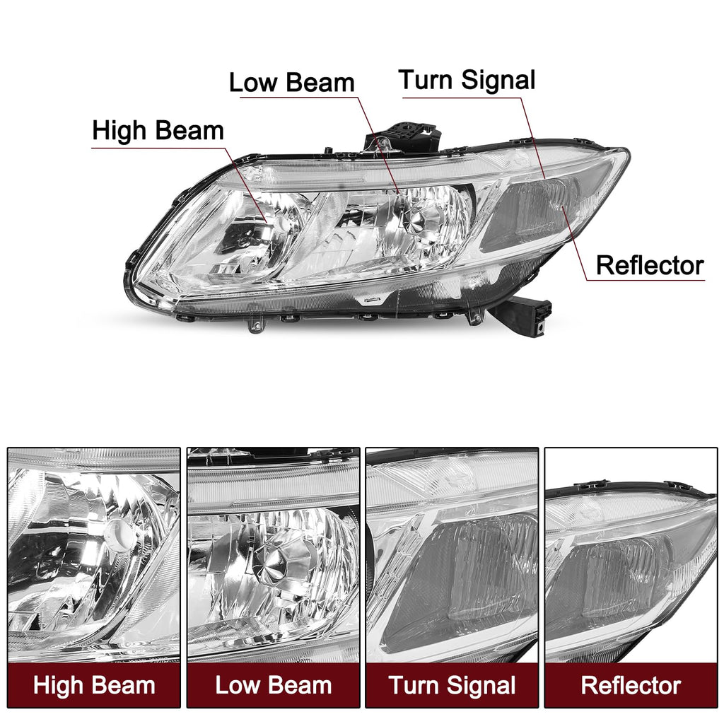 Headlights Assembly for 2012-2015 Honda Civic 4Dr Sedan | 2012-2013 Honda Civic