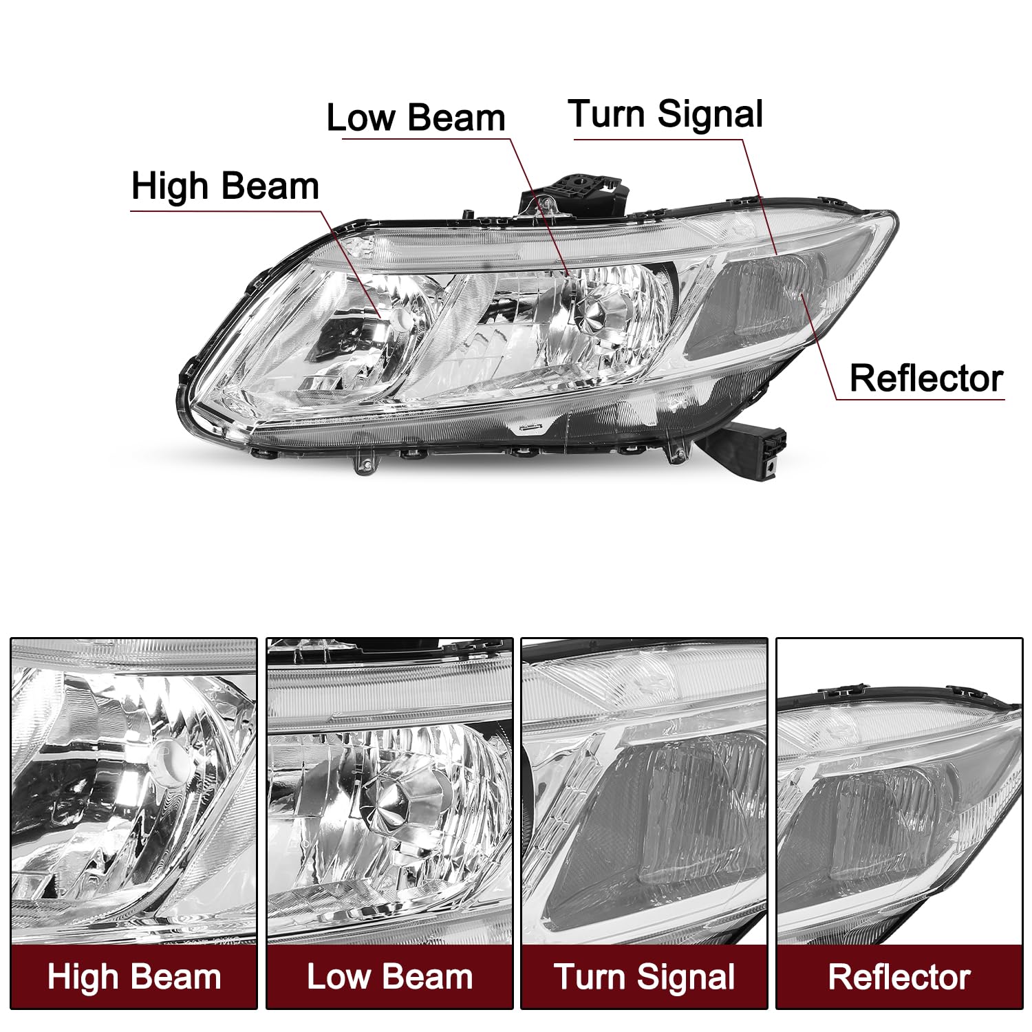 Headlights Assembly for 2012-2015 Honda Civic 4Dr Sedan | 2012-2013 Honda Civic
