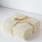 Longhui bedding 100% Cotton Knitted Throw Blanket – Cream, Soft & Cozy, Machine