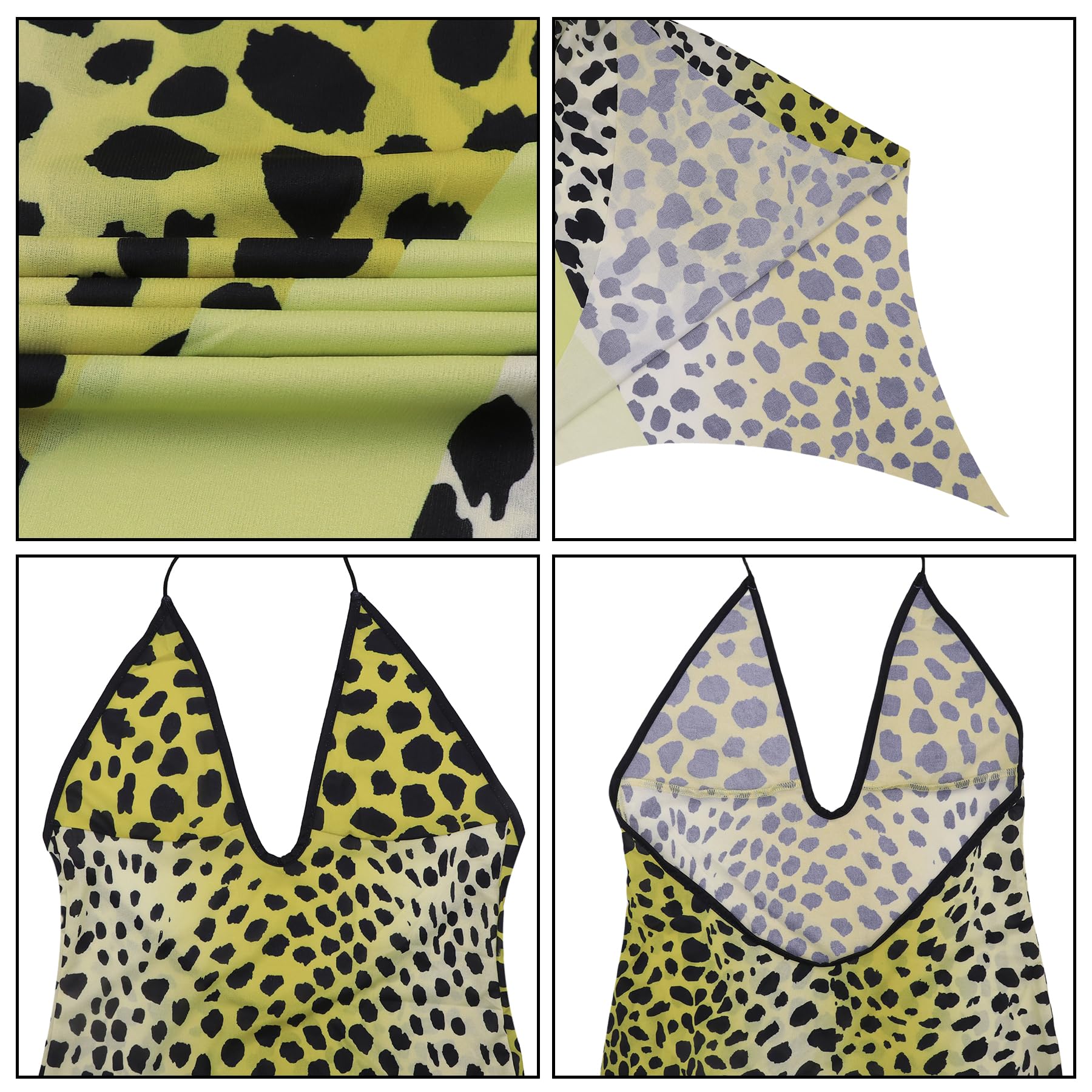 Caviotess Women’s Sexy Halter Backless Leopard Print Maxi Dress Irregular Hem