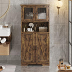GarveeHome 54 in Tall Bathroom Cabinet, Farmhouse Storage Cabinet with Glass