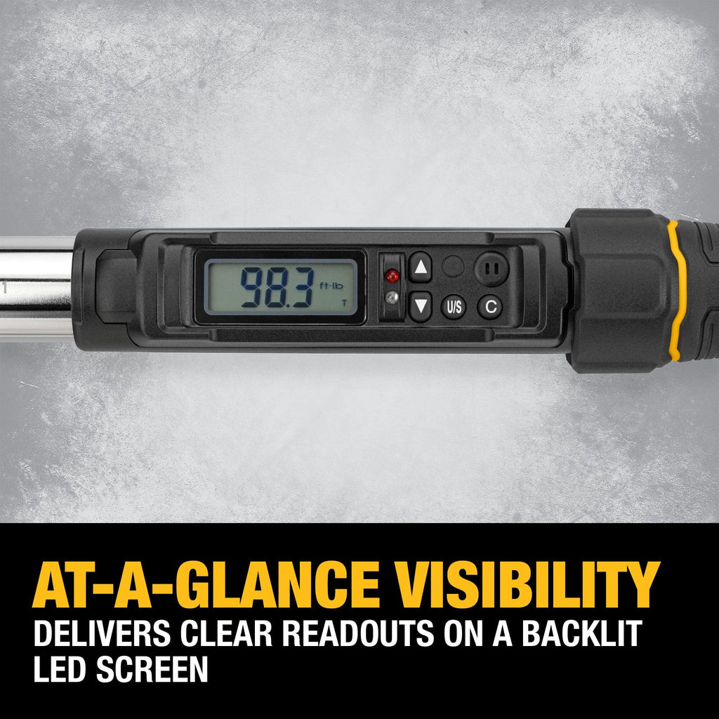 DEWALT Digital Torque Wrench, 3/8 inch Drive, 20-100 FT-LB, with Storage Case