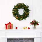 Nearly Natural 24in. Mixed Pine Artificial Christmas Wreath with 35 Clear LED