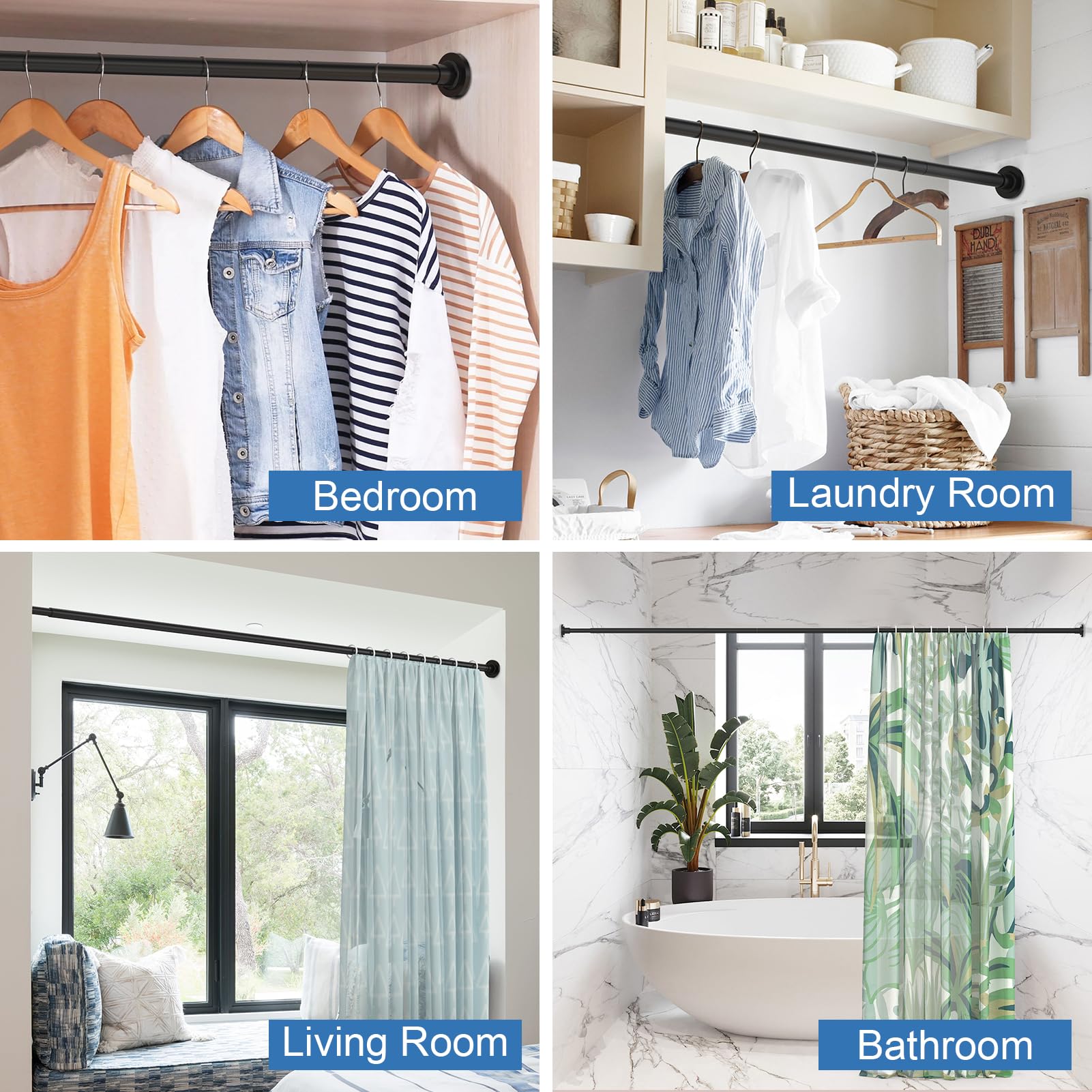 SUNALLY Shower Curtain Rod, Adjustable 32-89 Inch Spring Tension Shower Rods