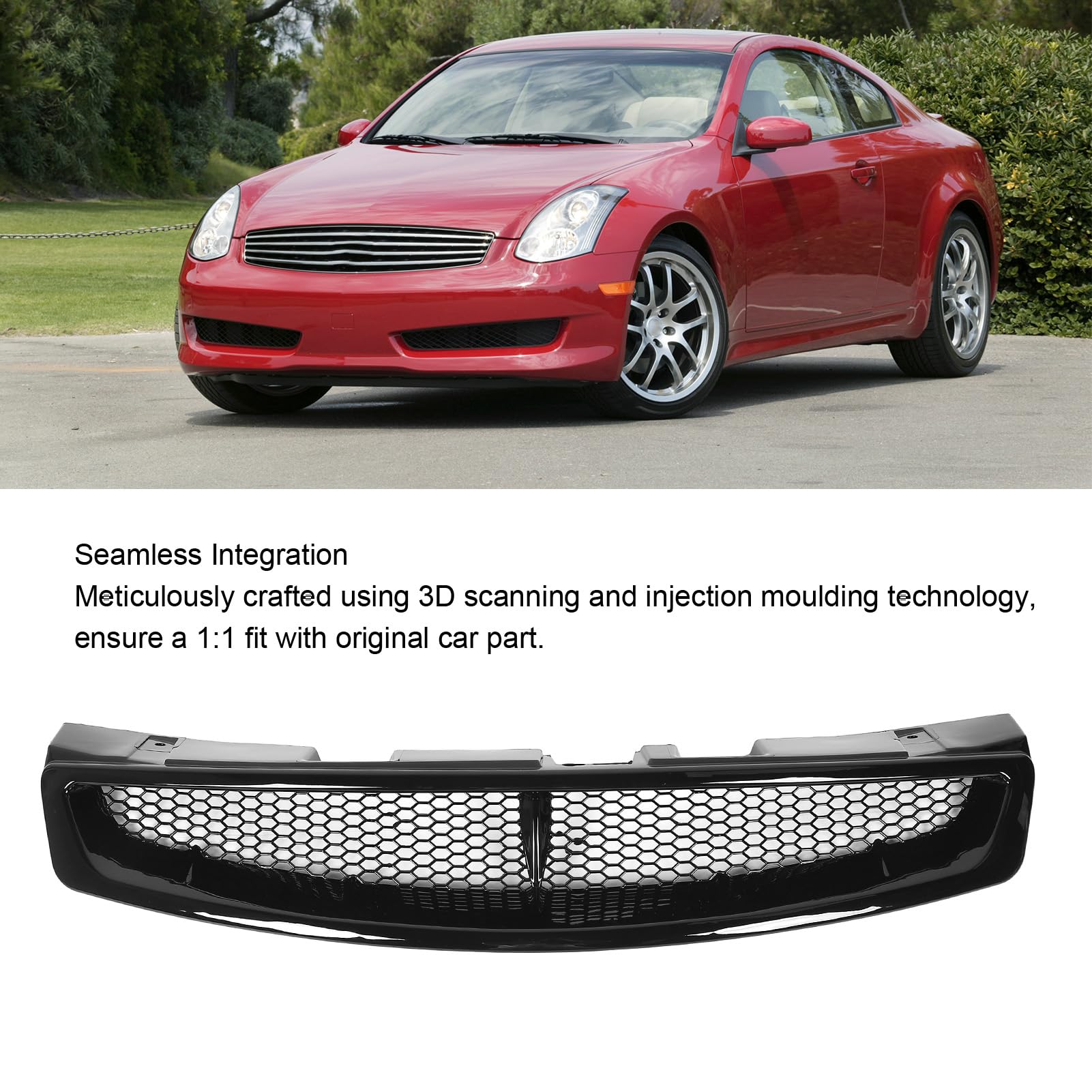 Keenso Gloss Black Front Upper Grille Mesh Grill for G35 Coupe 2003-2007