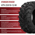FORERUNNER 25x10-12 ATV Tires, MARS-B 6PR All Terrain 25x10x12 ATV UTV Trail
